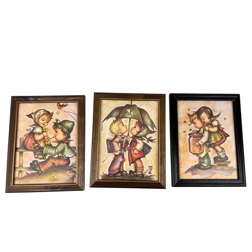 Vintage‎ Hummel Framed Lithograph Prints Children 1970s Cottage Decor Lot of 3